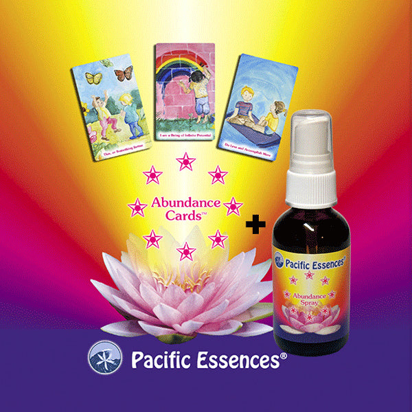 Pacific Essences - Abundance Cards and Abundance Spray Kit - Combination Essence Essential Oil Blend Flower, Sea & Gem Essences